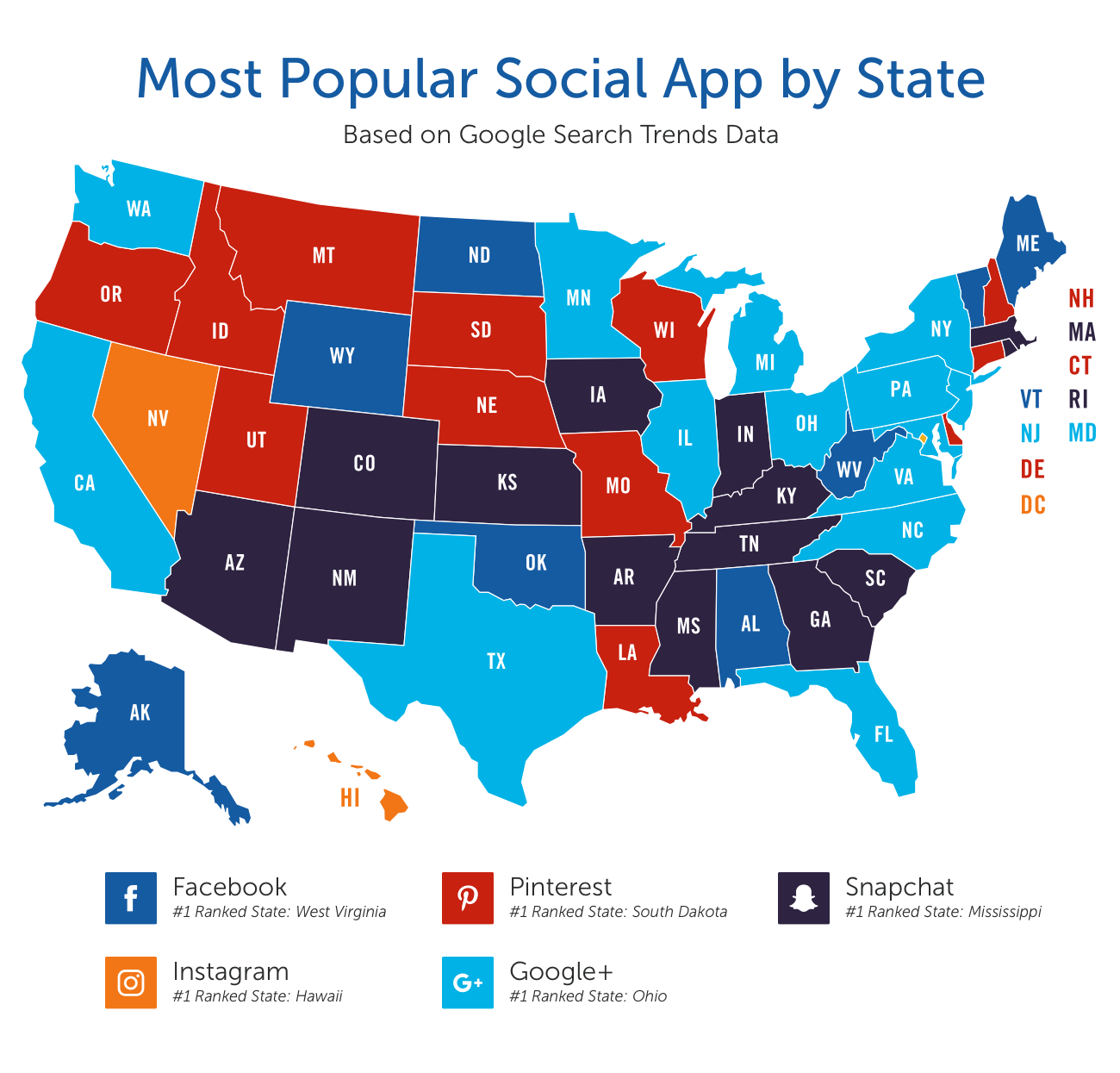 Popular Mobile Smartphone Social App By State MAP CenturyLinkQuote